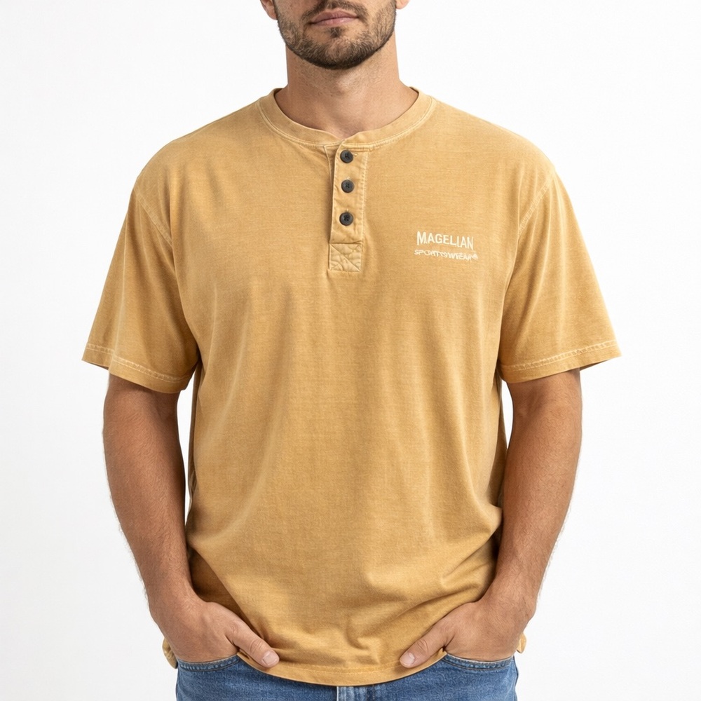 Magellan Sportswear Short Sleeve Henley Shirt Garment Dyed XL